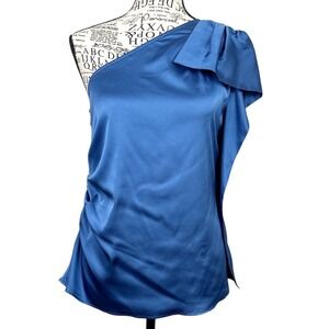 INC International Concepts Top Women's XS Blue One-Shoulder Draped Bow Satin